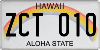 HI license plate ZCT010
