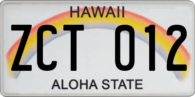 HI license plate ZCT012