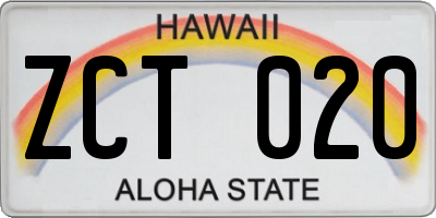 HI license plate ZCT020