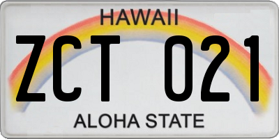 HI license plate ZCT021