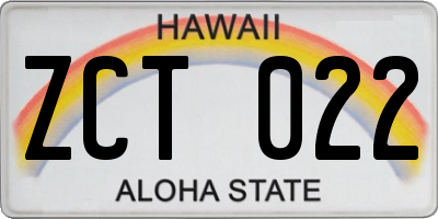 HI license plate ZCT022
