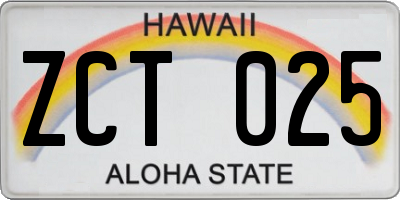 HI license plate ZCT025