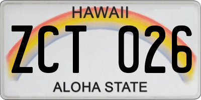 HI license plate ZCT026