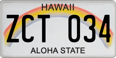 HI license plate ZCT034