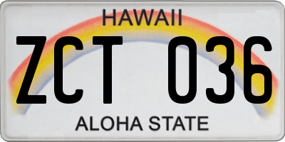 HI license plate ZCT036