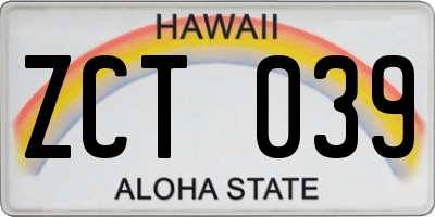 HI license plate ZCT039