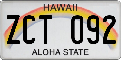 HI license plate ZCT092