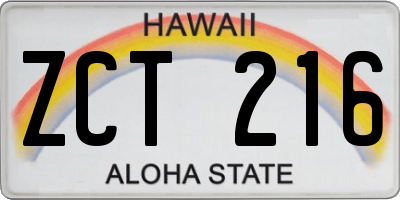 HI license plate ZCT216