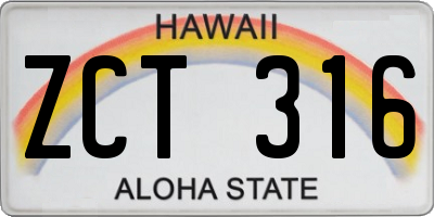 HI license plate ZCT316