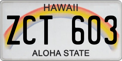 HI license plate ZCT603