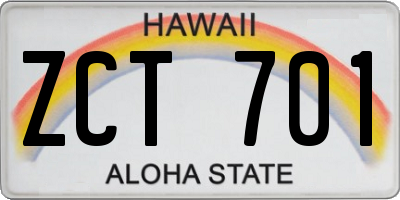 HI license plate ZCT701