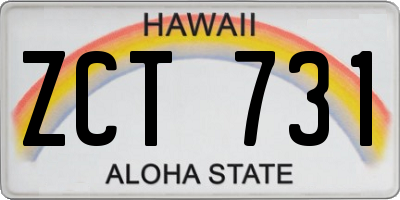HI license plate ZCT731