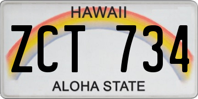 HI license plate ZCT734