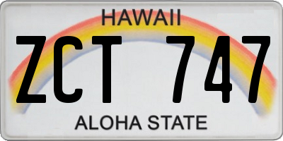 HI license plate ZCT747
