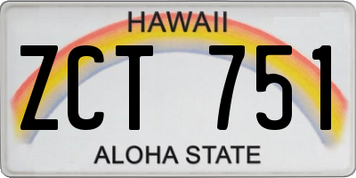 HI license plate ZCT751