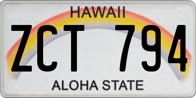 HI license plate ZCT794