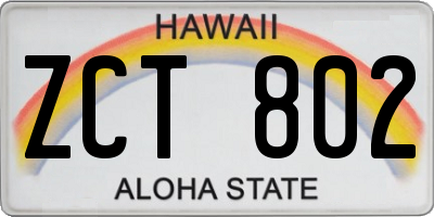 HI license plate ZCT802