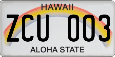 HI license plate ZCU003