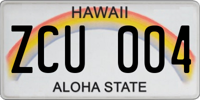 HI license plate ZCU004