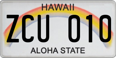 HI license plate ZCU010