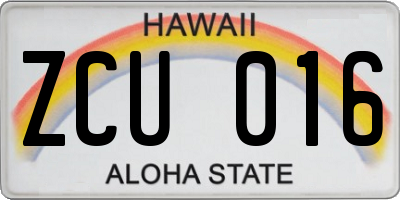 HI license plate ZCU016