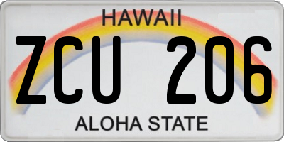 HI license plate ZCU206