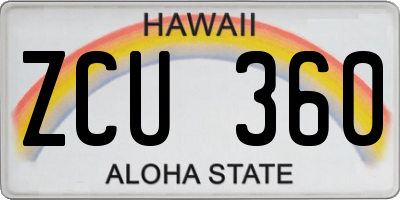 HI license plate ZCU360