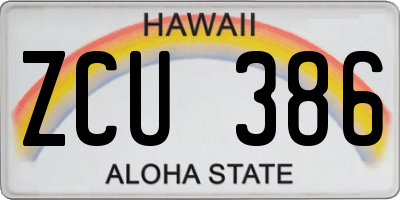 HI license plate ZCU386