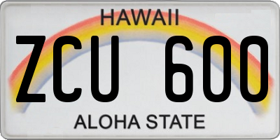 HI license plate ZCU600