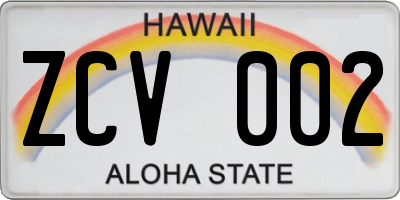 HI license plate ZCV002