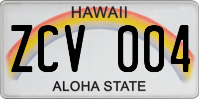 HI license plate ZCV004