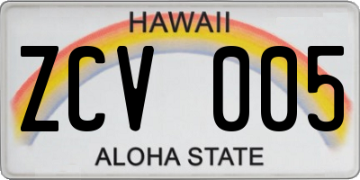 HI license plate ZCV005