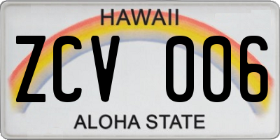 HI license plate ZCV006
