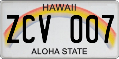 HI license plate ZCV007
