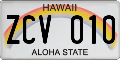 HI license plate ZCV010