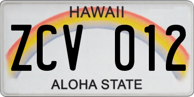 HI license plate ZCV012
