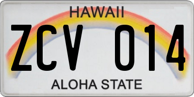 HI license plate ZCV014