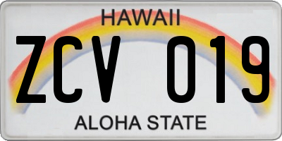HI license plate ZCV019