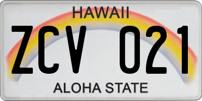 HI license plate ZCV021