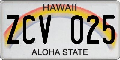 HI license plate ZCV025