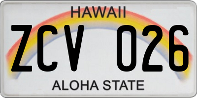 HI license plate ZCV026