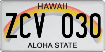 HI license plate ZCV030