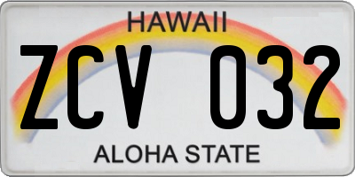 HI license plate ZCV032