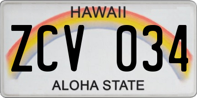 HI license plate ZCV034