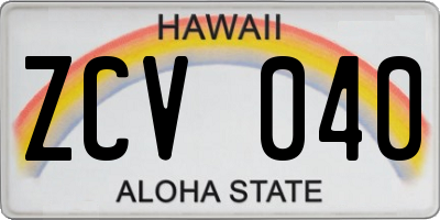 HI license plate ZCV040