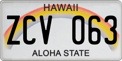 HI license plate ZCV063