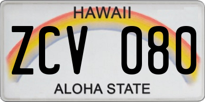 HI license plate ZCV080