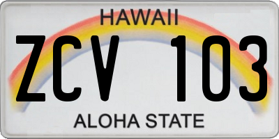 HI license plate ZCV103