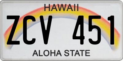 HI license plate ZCV451