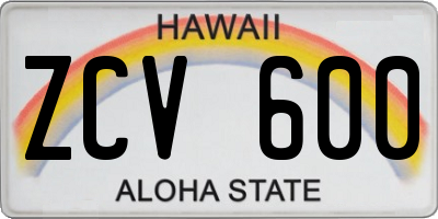 HI license plate ZCV600